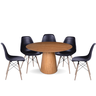 Conjunto Mesa de Jantar Cone Redonda 120 Cm Freijó + 5 Cadeiras Eames Dkr Wood Preta Personal Decor - 1