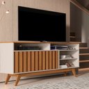 Ver imagem 1 de Rack Ripado para TV até 50 Polegadas MDF 136cm Pés em Madeira Maciça Turin Bege