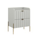 Ver imagem 4 de Mesa de Cabeceira 2 Gavetas Off White para Quarto Estilo Classico Moriah 45cm Pes e Puxadores Aço