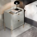 Ver imagem 5 de Mesa de Cabeceira 2 Gavetas Off White para Quarto Estilo Classico Moriah 45cm Pes e Puxadores Aço