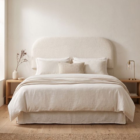 Cabeceira Lanna Orgânica Design Sofisticado para Cama Box Casal 140cm em Bouclê Cru