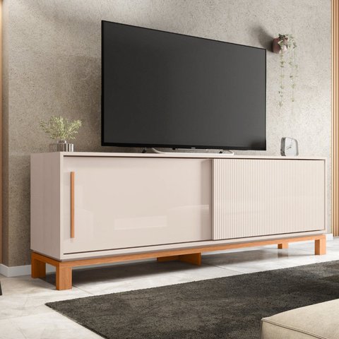 Rack para TV até 65 Polegadas 179,4cm Portas com Textura Microrripada Cavalete Mondrian 1.8