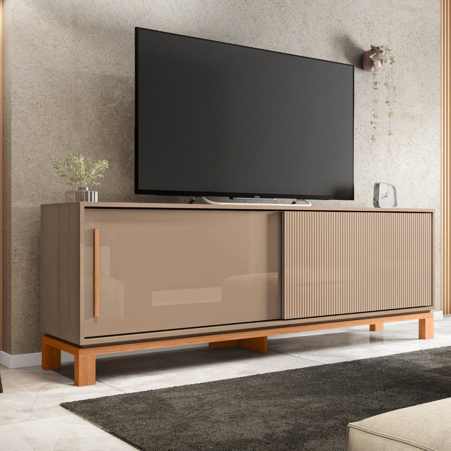 Rack para Tv até 65 Polegadas Portas com Textura Microrripada Pés ...