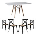 Ver imagem 1 de Conjunto de Mesa Eiffel Retangular Tampo de Madeira 120x75cm Branco com 4 Cadeiras Katrina Preto