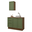 Ver imagem 2 de Conjunto Gabinete para Banheiro 110cm 3 Gavetas 3 Portas Rustic/verde Vik Madesa 01