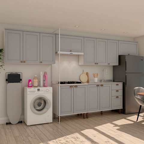 Cozinha Completa Iluminata 12 Portas 3 Gavetas 100% Mdf Branco/fendi - Genialflex
