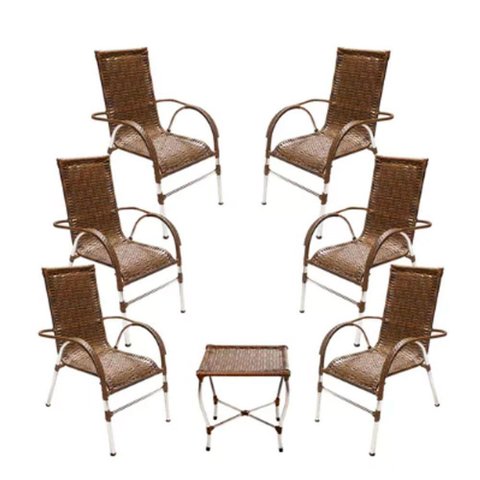 Kit 6 Cadeiras e Mesa Vênus Churrasco Trama Argila