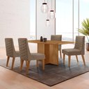Ver imagem 1 de Mesa Olimpia 120 Mdf Canto Copo e com 4 Cadeiras Safira Veludo Capuccino/naturalle/naturalle