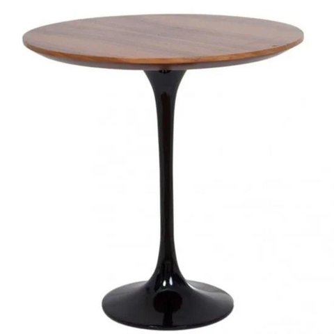 Mesa Lateral Tulipa Saarinen Redonda 51 Cm - Imbuia Base Preta