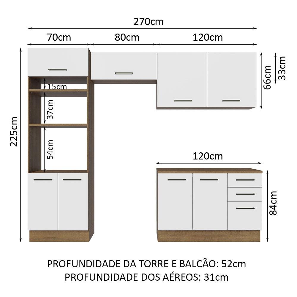 Armário de  Cozinha Completa 270cm Rustic/Branco Agata Madesa 07 - 4