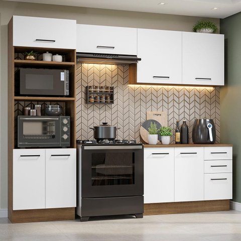 Armário de  Cozinha Completa 270cm Rustic/Branco Agata Madesa 07