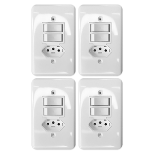 Kit 4 Interruptor 2 Teclas Paralelos 6a com Tomada 10a 2p+t 250v Ilumi Cor:branco