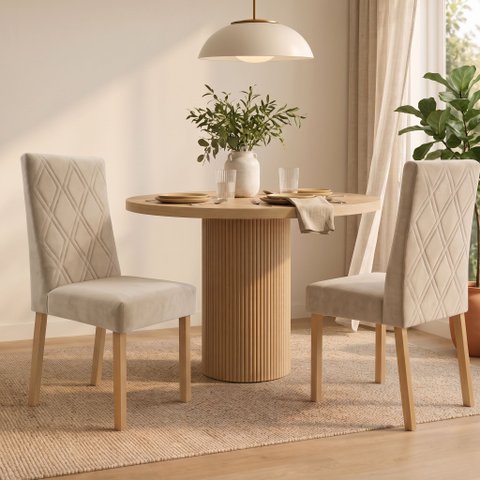 Kit 2 Cadeiras de Madeira Maciça para Sala de Jantar Off-White Freijó