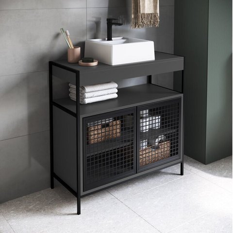 Gabinete de Banheiro Industrial de Chão 80cm P1038 com Cuba Ametista