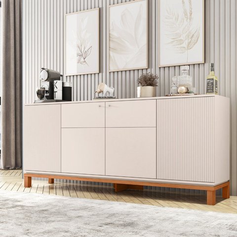 Buffet para Sala de Jantar 4 Portas Mondrian Bege/Off White/Freijó