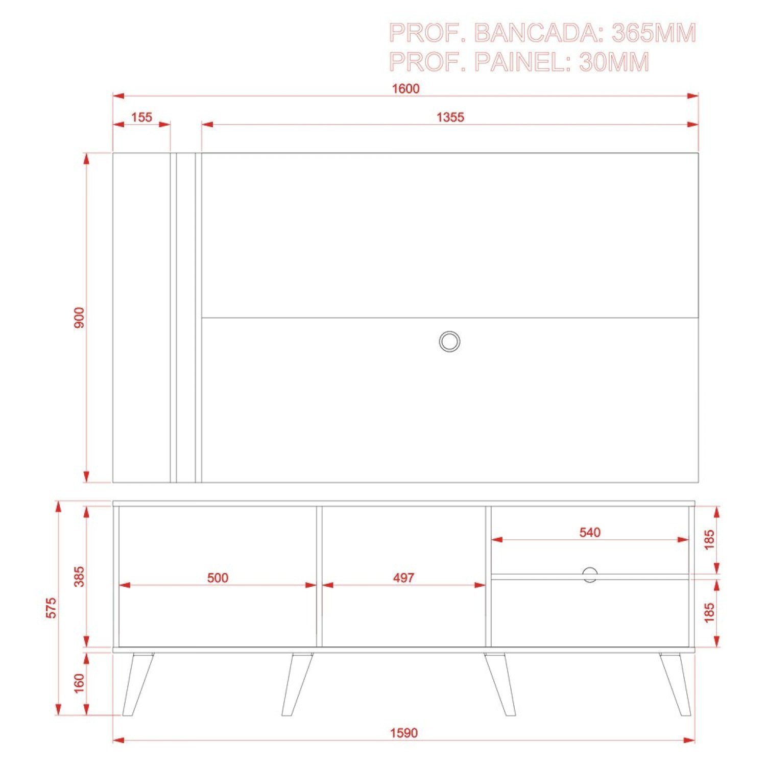 Rack com Painel para TV até 65 Polegadas 2 Portas Cronos Madetec - 3