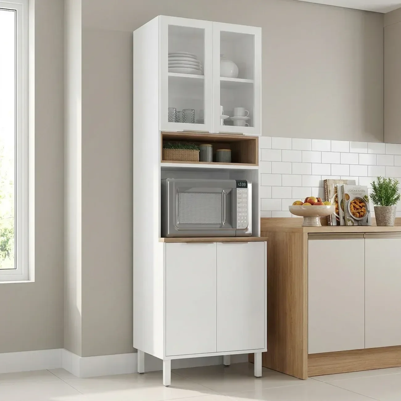 Paneleiro Torre Quente de Aço 4 Portas com Nicho para Micro-Ondas 220 x 70cm Renova Itatiaia Branco
