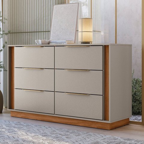 Cômoda 6g Sophia para Quartos 82,5x45x136cm Marrom/Nogueira/Nude Prime Tx