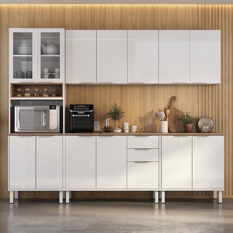 Cozinha Modulada em Aço 5 Peças 14 Portas 2 Gavetas Paneleiro Nicho Forno Renova Itatiaia Branco/Neve