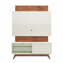 Painel Para Tv até 55 Polegadas + Rack Dalla Costa 100% MDF Cor:Off White com Freijó - 1