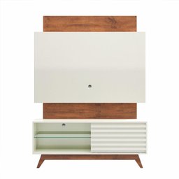 Painel Para Tv até 55 Polegadas + Rack Dalla Costa 100% MDF Cor:Off White com Freijó - 3