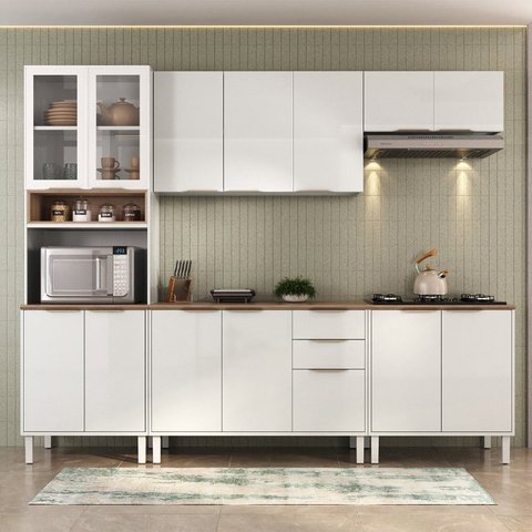 Cozinha Modulada em Aço 5 Peças 14 Portas 2 Gavetas Paneleiro Nicho Forno Renova Itatiaia Branco/Neve