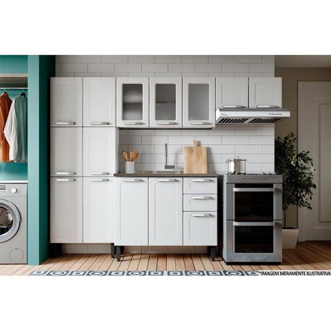 Cozinha Modulada Completa Múltipla 4 Peças (2 Armários + 1 Balcão + 1 Paneleiro) C4P76 Branco - Bert