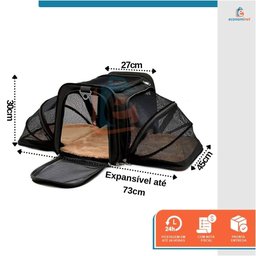 Kit Bolsa Pet Expansivel Transporte Viagem Cachorros e Gatos Preto + Par de Luvas Magnética - Duke & - 2