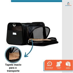 Kit Bolsa Pet Expansivel Transporte Viagem Cachorros e Gatos Preto + Par de Luvas Magnética - Duke & - 4
