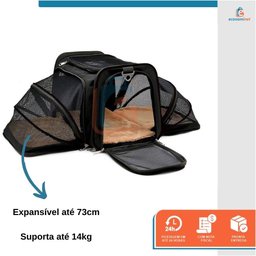 Kit Bolsa Pet Expansivel Transporte Viagem Cachorros e Gatos Preto + Par de Luvas Magnética - Duke & - 3