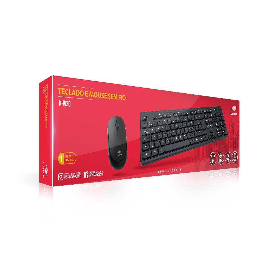 Kit Teclado e Mouse sem Fio C3tech K-w20 Preto Pt/br Abnt2 - 4