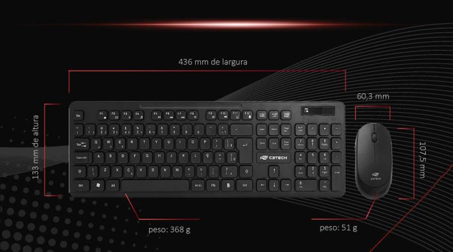 Kit Teclado e Mouse sem Fio C3tech K-w20 Preto Pt/br Abnt2 - 6