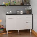 Ver imagem 3 de Balcão Gabinete para Pia 118 Cm Cozinha Bruna Branco com Tampo Tampão 120 Cm Preto