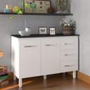 Ver imagem 2 de Balcão Gabinete para Pia 118 Cm Cozinha Bruna Branco com Tampo Tampão 120 Cm Preto