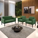 Ver imagem 2 de Conjunto 2 Poltronas e 1 Namoradeira Decorativa Isabella Pés Fixo em Madeira Preto Suede Verde G19 -