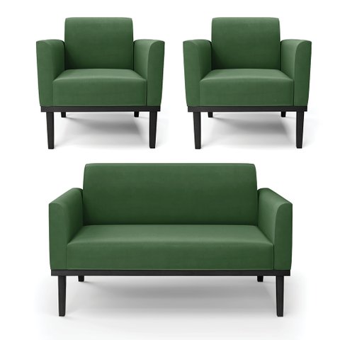 Conjunto 2 Poltronas e 1 Namoradeira Decorativa Isabella Pés Fixo em Madeira Preto Suede Verde G19 -