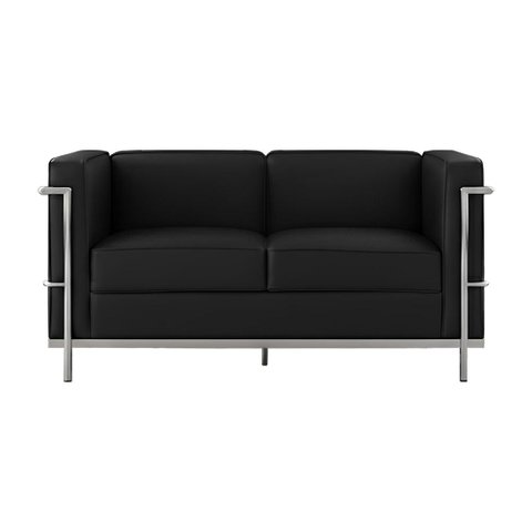 Sofá Le Corbusier 2 Lugares Couro Sintético Linha Premium Design Clássico Sala Escritório - Preto