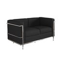 Ver imagem 2 de Sofá Le Corbusier 2 Lugares Couro Sintético Linha Premium Design Clássico Sala Escritório - Preto