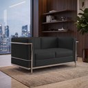 Ver imagem 4 de Sofá Le Corbusier 2 Lugares Couro Sintético Linha Premium Design Clássico Sala Escritório - Preto