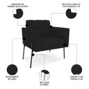Ver imagem 3 de Poltrona para Sala Pé Metal Preto Kit 2 Ana Linho Preto - Ibiza