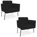 Ver imagem 1 de Poltrona para Sala Pé Metal Preto Kit 2 Ana Linho Preto - Ibiza