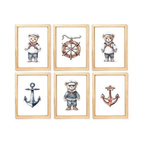 Kit Quadro Urso Marinheiro Infantil Decorativo Quarto Bebê Enxoval Menino
