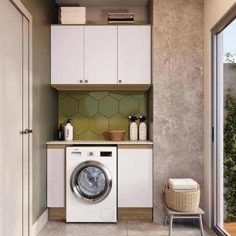 Lavanderia Modulada Kappesberg Celeste 3 Peças Nogueira/branco 120cm