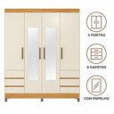 Ver imagem 4 de Guarda-Roupa Casal com Espelho 4 Portas 6 Gavetas Roma Cinamomo / Off White Demóbile