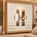 Ver imagem 1 de Guarda-Roupa Casal com Espelho 4 Portas 6 Gavetas Roma Cinamomo / Off White Demóbile