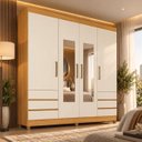 Ver imagem 6 de Guarda-Roupa Casal com Espelho 4 Portas 6 Gavetas Roma Cinamomo / Off White Demóbile