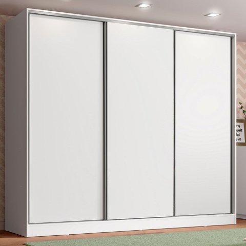 Guarda-Roupa Infantil Madesa Logan 100% MDF 3 Portas de Correr Branco Cor:Branco