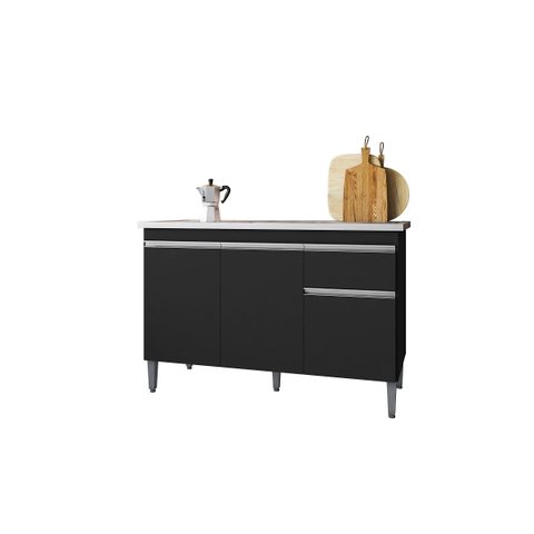 Balcão de Pia Cozinha Tatiane 120cm Preto Fosco sem Tampo Ajl Móveis