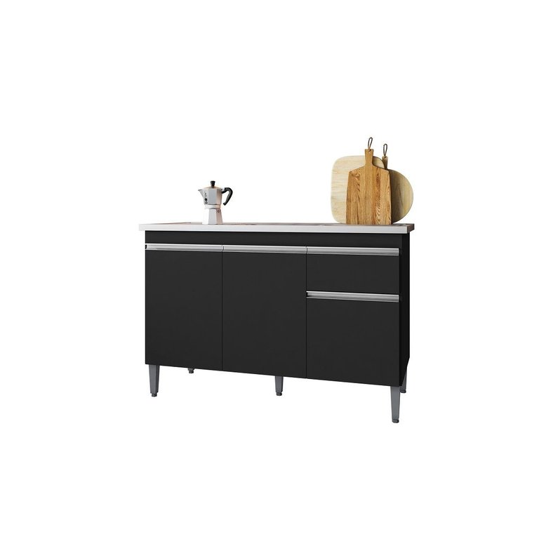 Balcão de Pia Cozinha Tatiane 120cm Preto Fosco sem Tampo Ajl Móveis Balcão de Pia Cozinha Tatiane 120cm Preto Fosco sem Tampo Ajl Móveis