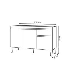 Balcão de Pia Cozinha Tatiane 120cm Preto Fosco sem Tampo Ajl Móveis - 3